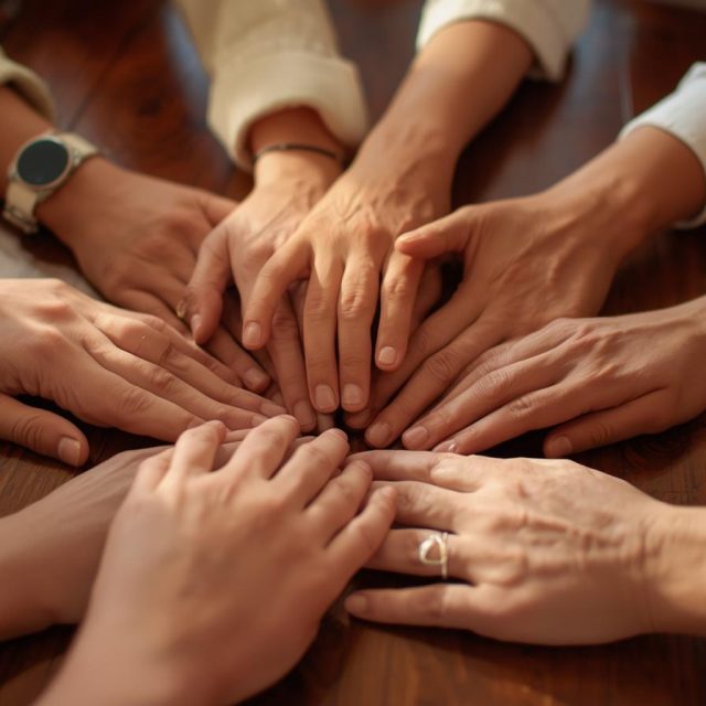 photo of multigenerational hands on a dining table